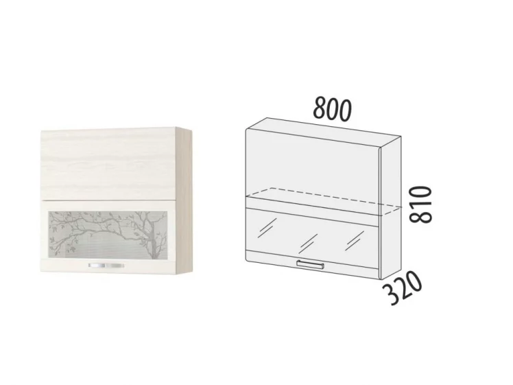 Шкаф-витрина кухонный (плавное закрывание) Графит 74.81 Сосна Астрид /Ваниль_1