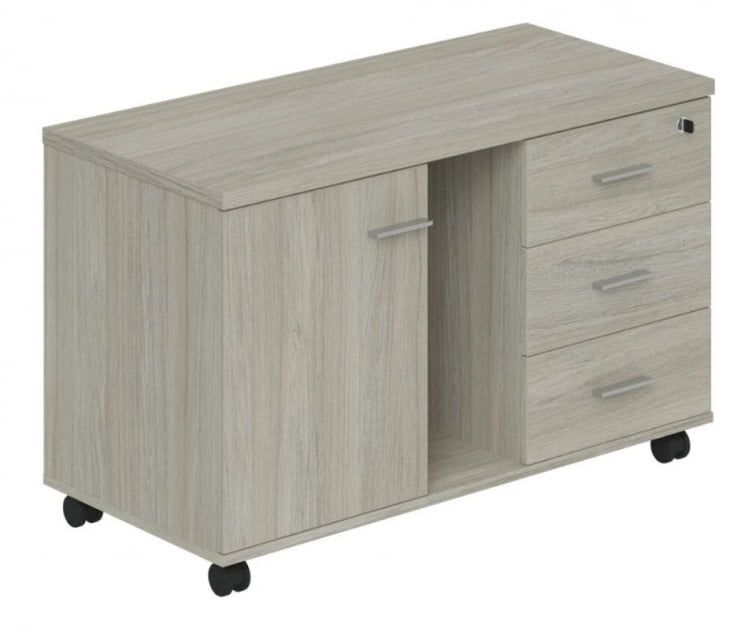 Тумба опорная (мобильная) с 3 ящиками, распашным фасадом и нишей (правая) Wing WN.203.OL.R Дуб светлый_0