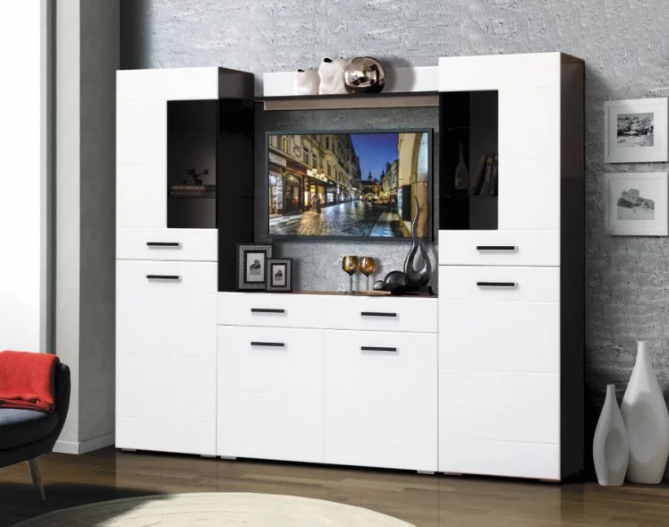 Набор мебели для гостиной Грация 1.8 с комодом с 3-мя ящиками и 3-мя дверями МДФ матовый Венге/Венге шелк_0