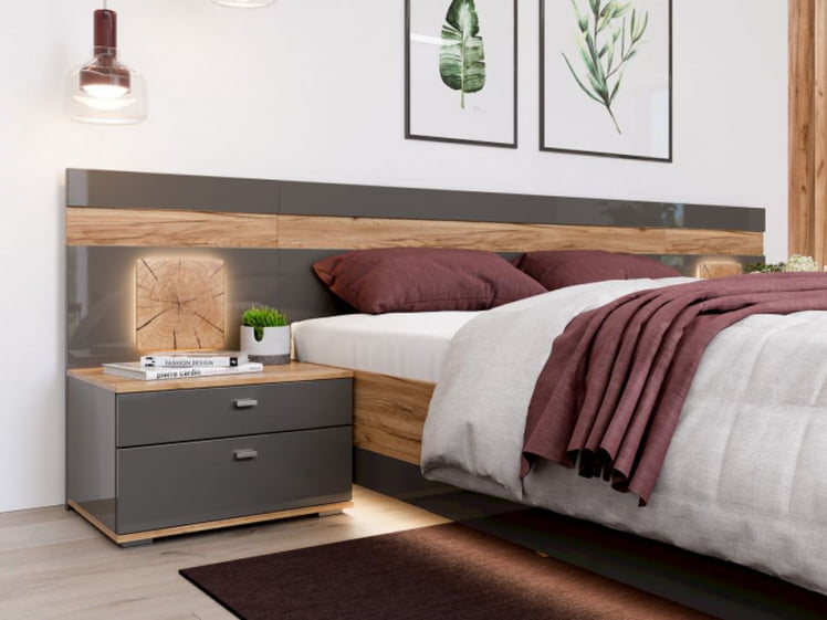 Кровать двуспальная 1600 с тумбами с подъемным механизмом и декоративным щитом Фиджи 018 Дуб Золотой Антрацит_3