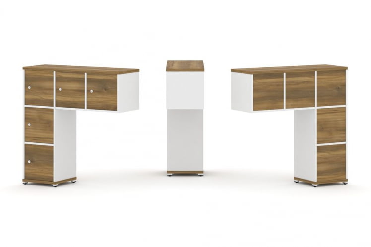 Надставка на стол низкая односторонняя + задняя стенка (5 шт.) + распашной фасад (5 шт.) CONCEPT CN.ONN-007 Сандал Янтарный Белый бриллиант Белый металл_0