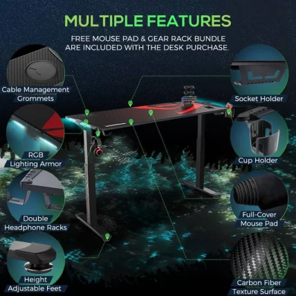 Геймерский стол c электрической регулировкой по высоте EUREKA ERK-EGD-S62B Черный с RGB_10