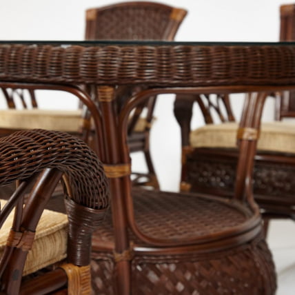 Комплект обеденный ANDREA GRAND (стол со стеклом+6 кресел+ подушки) Pecan Washed (античн. орех), Ткань рубчик, цвет кремовый_11