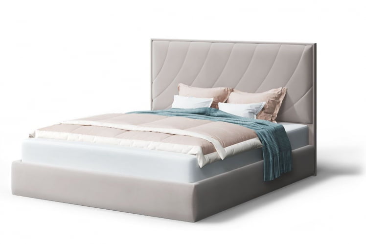 Кровать СОФИЯ 2000*1600мм (без опор), велюр НЕО 02 (бежевый), (б/основания, б/матраса) / NEO_0
