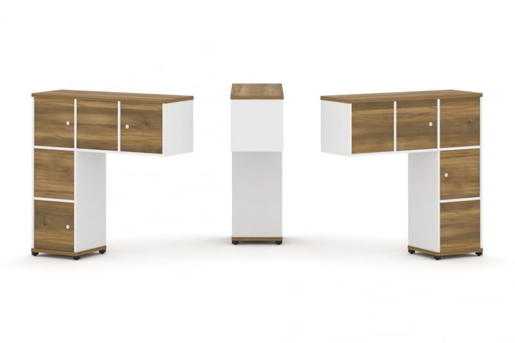 Надставка на стол низкая двухсторонняя + задняя стенка (5 шт.) + распашной фасад (5 шт.) CONCEPT CN.DNN-007 Сандал Янтарный Белый бриллиант Черный металл_0