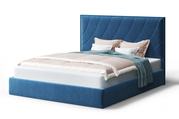 Кровать СОФИЯ 2000*1800мм (без опор), велюр Бренди лайт 08 (синий), (б/основания, б/матраса)_0