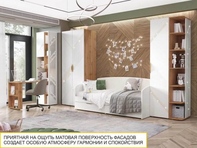 Шкаф для одежды с полками и штангой (лев/прав) Монако 903.13 Дуб Вотан / Белый шпон / Альпийский белый_3