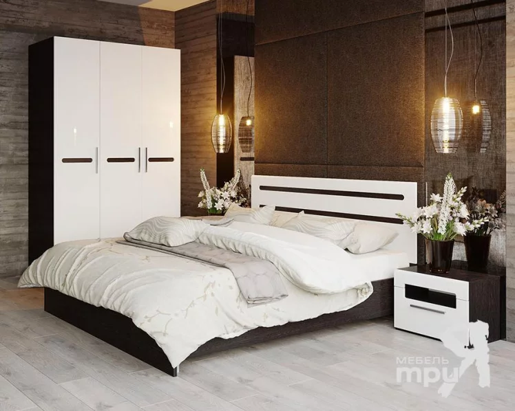 Кровать Фьюжн ТД-260.01.03 Белый глянец Венге Линум_1