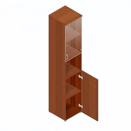 Шкаф для документов узкий с прозрачными стеклами Р.П-4СБ Орех Гепланкт_0