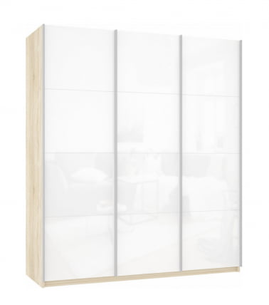 Шкаф-купе трехдверный Прайм 2100 Белое стекло/Белое стекло/Белое стекло Дуб сонома_0