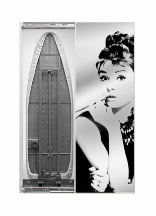 Шкаф со встроенной гладильной доской Iron Slim Print (правый, купе) Беленый дуб_0