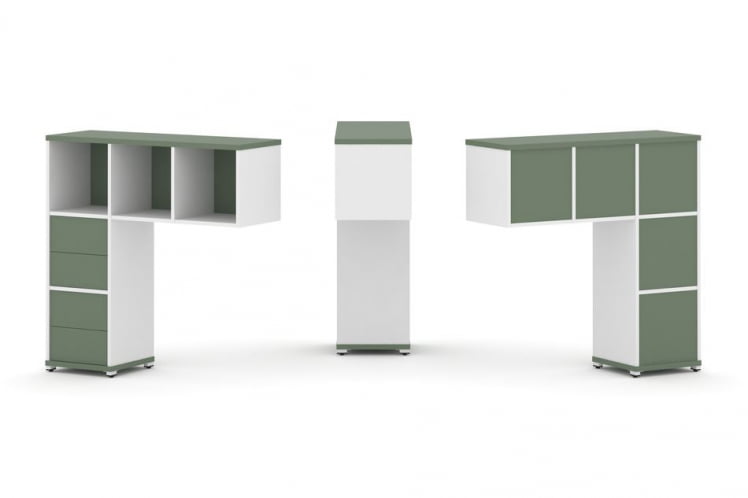 Надставка на стол низкая односторонняя + задняя стенка (5шт.) + блок с 2-мя ящиками (2шт.) CONCEPT CN.ONN-003 Кобо Белый бриллиант Белый металл_0