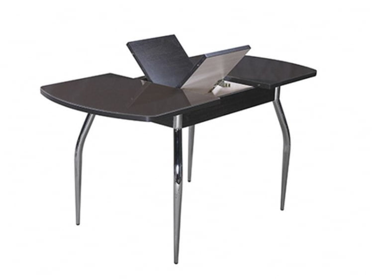 Стол раздвижной 1,45 Грация, СТЕКЛО, опоры изогнутые ХРОМ, Венге/Шоколад_1