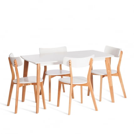 Стол обеденный Claire столешница МДФ, опоры дерево гевея, белый / натуральное дерево, 135 x 80 x 75см_3