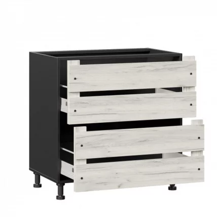 Тумба кухонная 800 с 2 ящиками ЛЮКС (4) Винченца ЛД 234.920.000.065 Тип 2 Черный Дуб Крафт белый_1