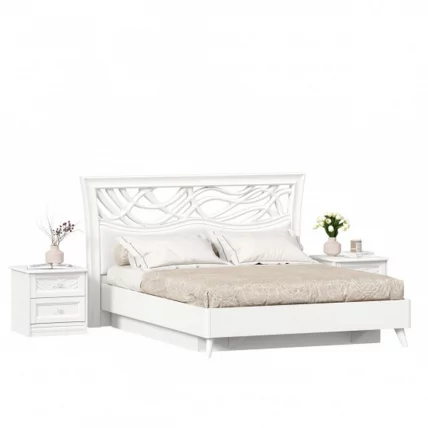 Кровать двуспальная 1600 с подъемным механизмом Джулия с тумбами Белая_0