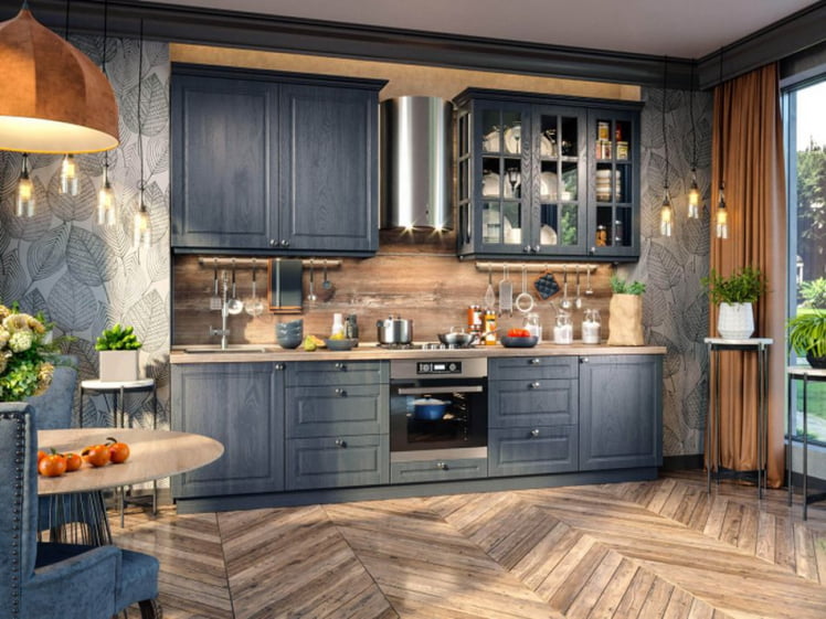 Шкаф кухонный 500 со стеклом Тип 1 Мокка ЛД 274.340.000.154 Черный Дуб фактурный антрацит_1