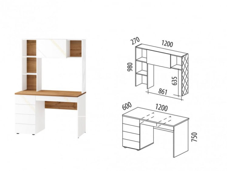 Стол с надстройкой (лев/прав) Монако 903.301 Дуб Вотан / Белый шпон / Альпийский белый_5