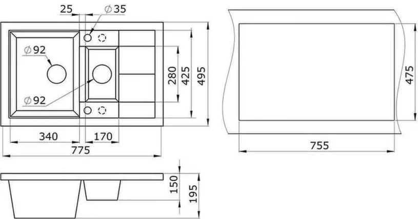 Кухонная мойка GRANULA 7802 Черный_2