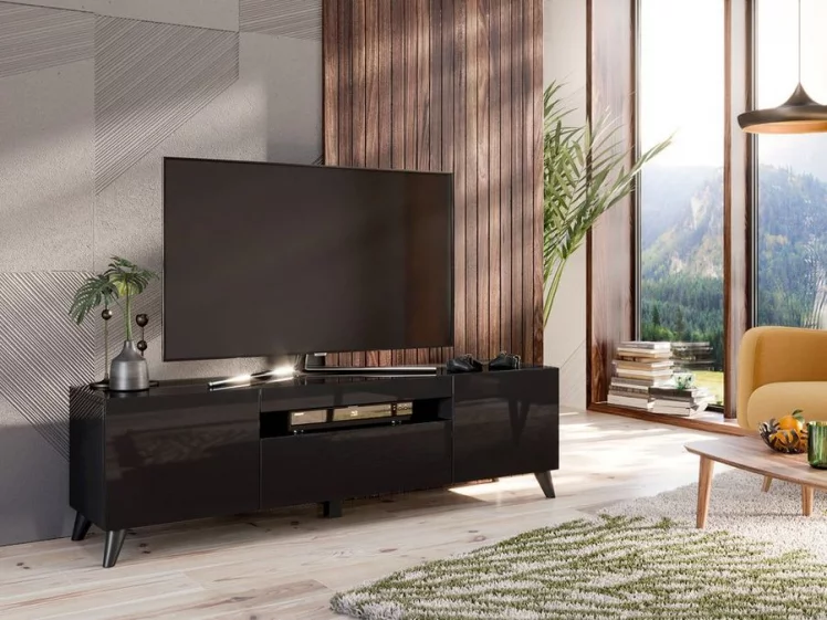 Тумба под ТВ Бруклин 1600 с опорами Черный глянец_5