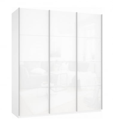 Шкаф-купе трехдверный Прайм 1800 Белое стекло/Белое стекло/Белое стекло Белый снег_0
