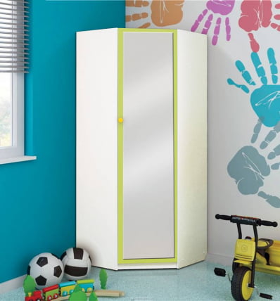 Шкаф угловой Радуга с зеркалом Светло-розовый/Белый_0