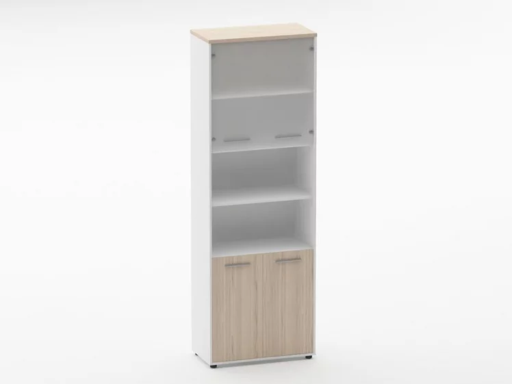 Шкаф 5 широкий верх стеклянная дверь, низ закрытый, две полки открытые Deka 10.23.191 Туя/Белый_0