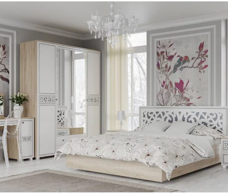 Стол туалетный Мадлен 03 Дуб сонома светлый Ясень белый Золото_2