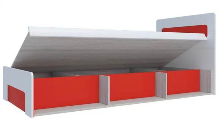 Кровать 0,9 с подъемным механизмом Палермо Юниор 01 Белый глянец Ясень шимо светлый Красный_1
