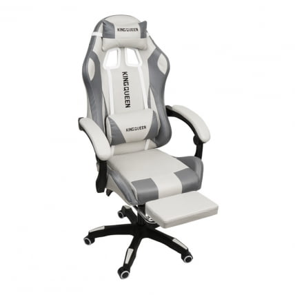 Кресло 907 KINGQUEEN, замша, цвет светло-серый с массажем, арт 907-Rice-White_4