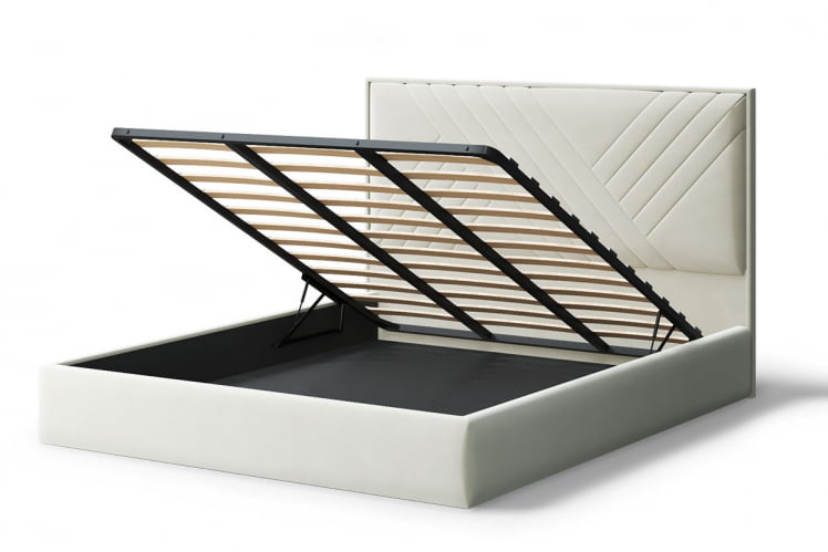 Кровать МИРА 2000*1600мм (без опор), велюр Бренди лайт 02 (серо-белый), (б/основания, б/матраса)_2