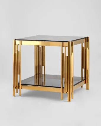 Журнальный столик ГЭТСБИ 55кс55 Золото стекло смоке / 55x55 smoke_1