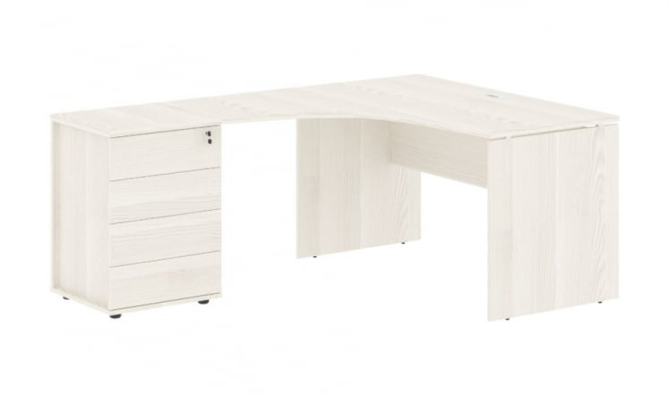 Стол эргономичный с тумбой левый EDIS EDCET 1518 L Ясень Траун Белый_0