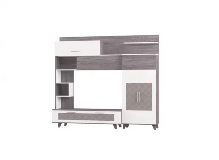 Стенка Элена Лайт 1 Ясень Черный Бодега Белый_1