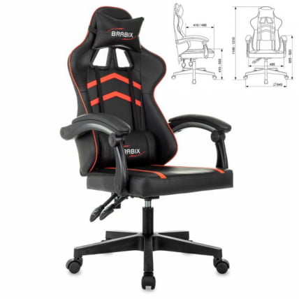 Кресло компьютерное BRABIX Shooter GM-123, 2 подушки, экокожа, черное/красное_0