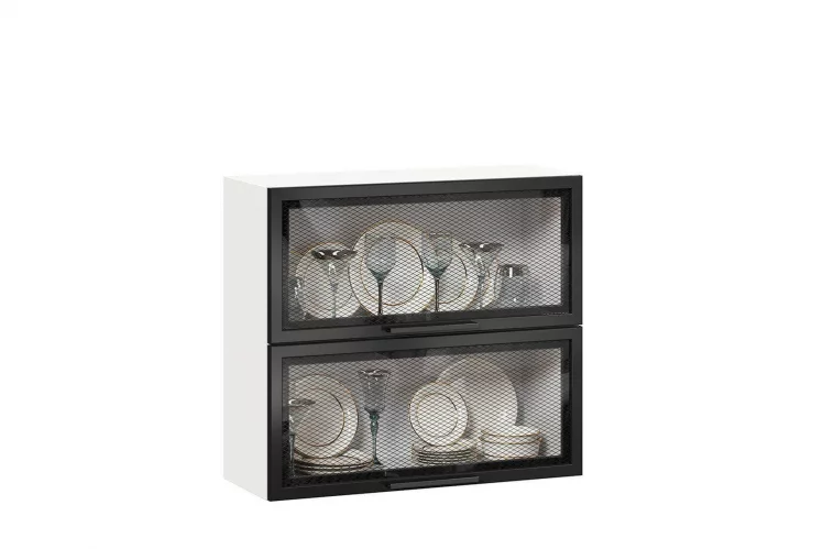 Шкаф кухонный 800 горизонтальный с 2 дверями со стеклом Герда ЛД 279.760.000.059 Белый/Черный/Антрацит_0