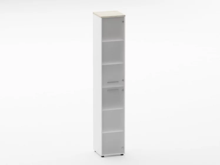 Шкаф 5 узкий закрытый, 2 стеклянные двери Deka 10.23.17Пр Дуб Сантана светлый/Белый_0