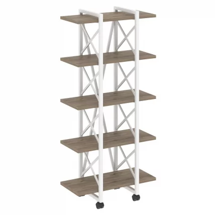 Стеллаж на колесных опорах - 5 полок LOFT VR.L-MST.K-5.4V Металл белый Тиквуд темный_0