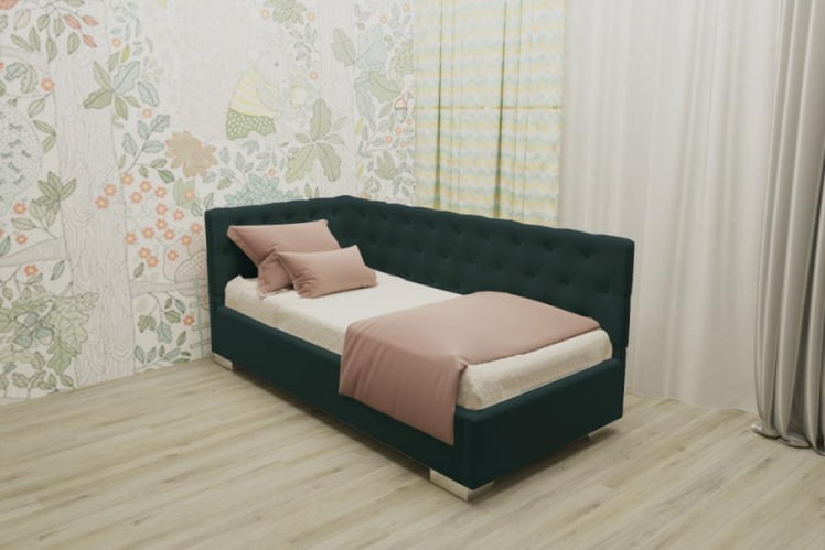 ДЕТСКАЯ МЯГКАЯ ИНТЕРЬЕРНАЯ КРОВАТЬ ВЕРСАЛЬ С ПОДЪЕМНЫМ МЕХАНИЗМОМ (BERHOUSE) Цвет фасада: Зеленый; Материал фасада: Металл/Велюр; Спальное место: 800х1900_0