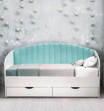 Кровать с продольной мягкой спинкой Софа №12 (800х1600) Дуб Крафт серый Велюр 112_1