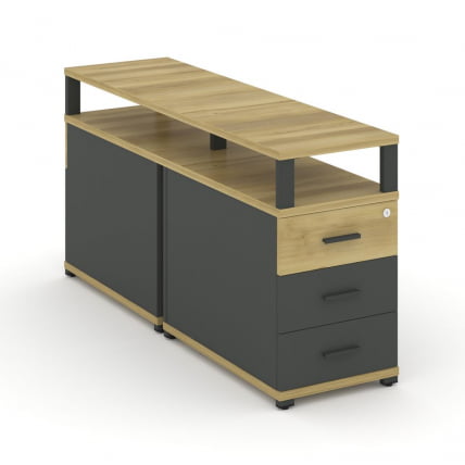 Тумба двухсторонняя опорная приставная с 3-мя ящиками и надставкой CONCEPT CN.DTGP-001 B/W Дуб Винченцо Антрацит_0