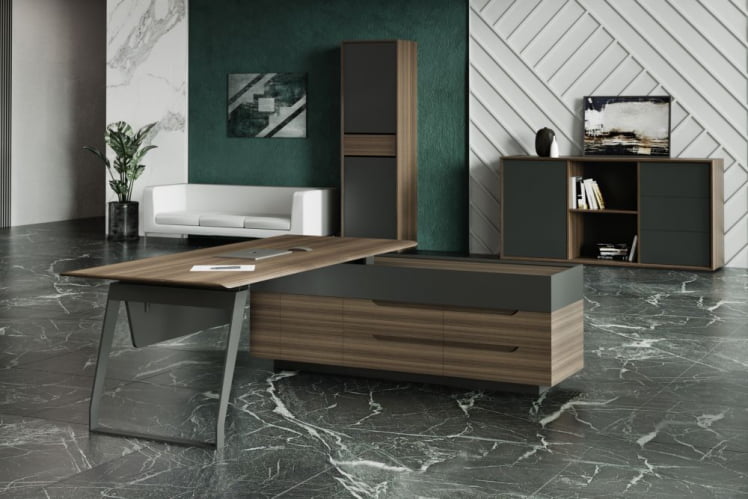 Стол руководителя на опорной тумбе QUARTZ QZ.0101.BW+QZ.0201.BW.GF.R правый_3