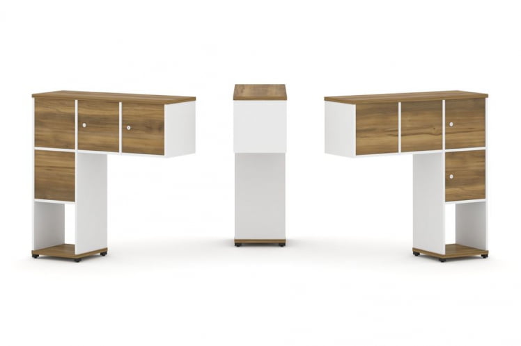 Надставка на стол низкая двухсторонняя + задняя стенка (4 шт.) + распашной фасад (4 шт.) CONCEPT CN.DNN-002 Сандал Янтарный Белый бриллиант Черный металл_0