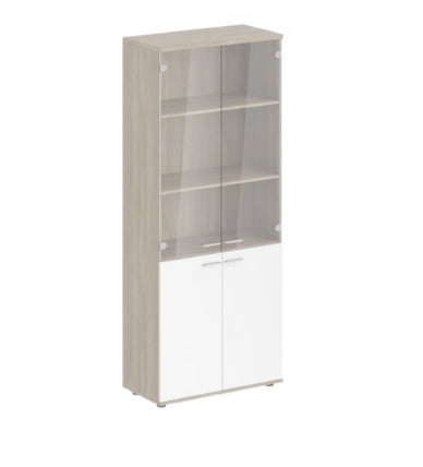 Шкаф высокий четырехдверный со стеклом Sigma SG.811.OD.WH.GL Дуб темный Белый_0