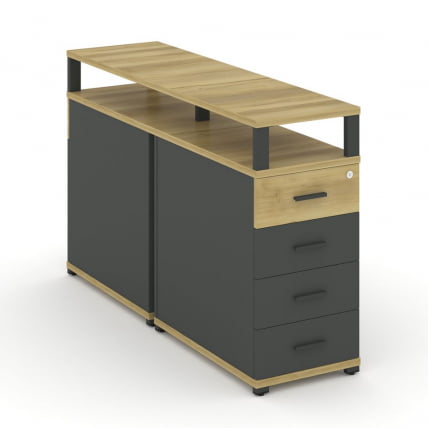 Тумба двухсторонняя опорная приставная с 4-мя ящиками и надставкой CONCEPT CN.DTGO-003 B/W Дуб Винченцо Антрацит_0