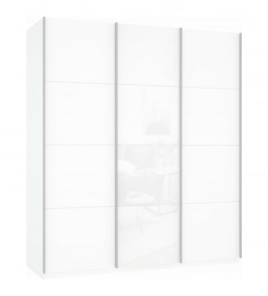 Шкаф-купе трехдверный Прайм 1800 ДСП/Белое стекло/ДСП Белый снег_0