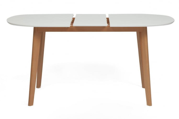 Стол обеденный раскладной BOSCO (Боско) основание бук, столешница мдф, 120+30*80см, Белый+Натуральный ( Бук)_3