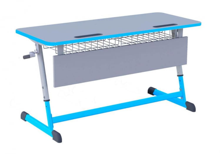 Парта двухместная НОМАД В с ручной регулировкой высоты  с антивандальной  полиуретановой кромкой (рост 4-6) Голубой/Серый / NOMAD V_0