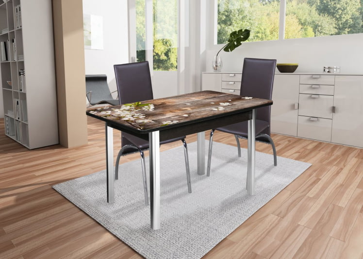 Стол раздвижной 1,55 Победа, СТЕКЛО, опоры полуовал ХРОМ, Венге/128947691_3