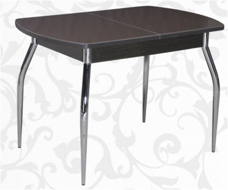 Стол раздвижной 1,45 Грация, СТЕКЛО, опоры изогнутые ХРОМ, Венге/Шоколад_0